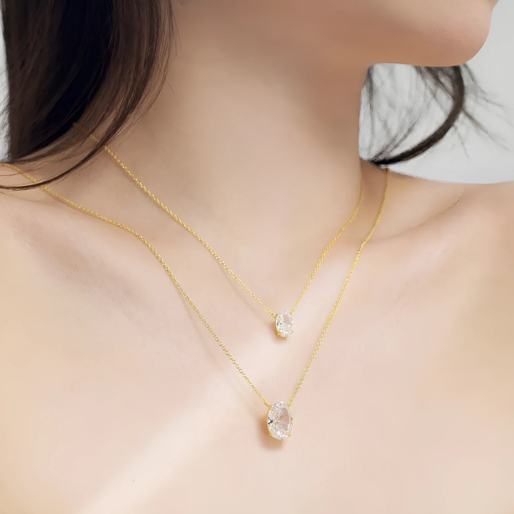 S925 sterling silver necklace with oval ice flower pendant in geometrical design