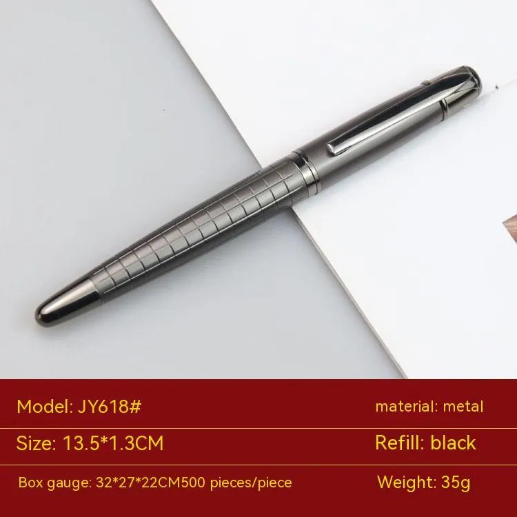 Gun grey metal rollerball pen for business use with black and blue refill options