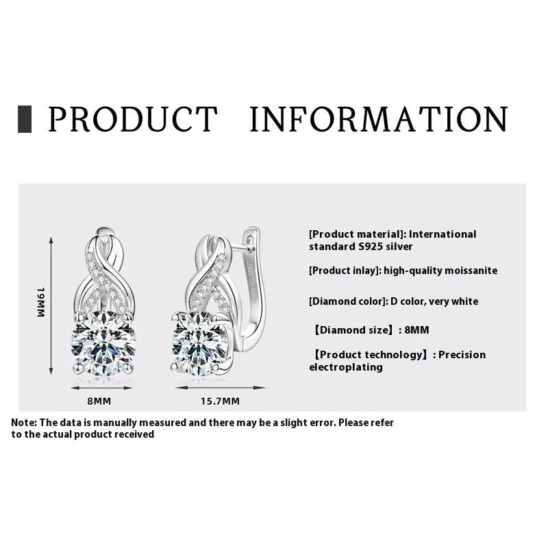 Light luxury moissanite twist drop earrings in 925 silver, gold or platinum finish