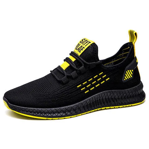Men's low-top casual sports shoes with flying three bars stripes, cross straps, and a fly weave upper.