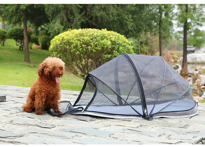 Black and blue half-mesh cat folding tent with L code size for portable pet bed and cage use