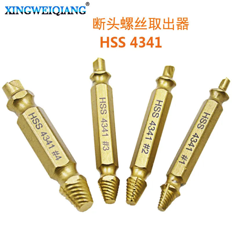 Set of five 4341 high-speed steel screw extractor tools for removing damaged bolts