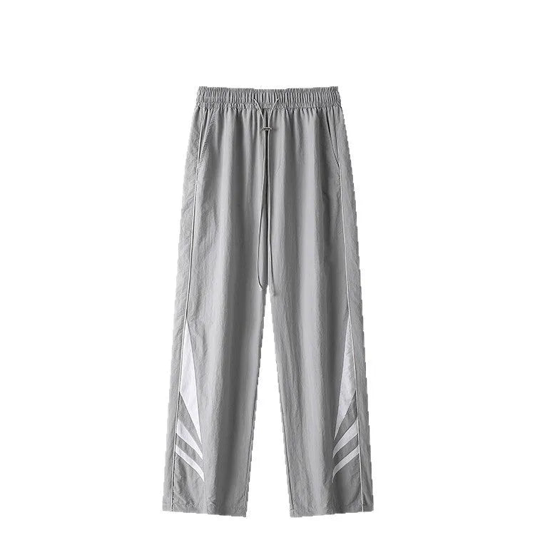 Men's straight leg summer trousers in black or grey with elastic waistband for plus size figures