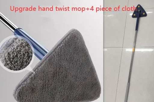 Extendable triangle cleaning mop with rotating head and stainless steel pole in blue colour