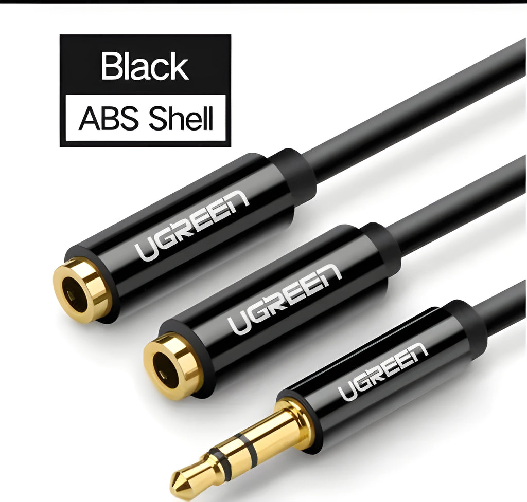 3.5mm gold-plated audio cable with 20cm length and TPE outer quilting in black, grey, or white colours