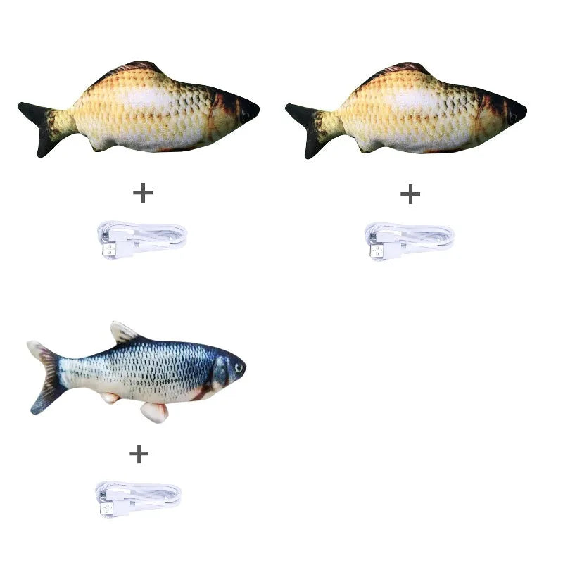 Multicolor USB rechargeable electric jumping fish cat toy measuring 30cm long