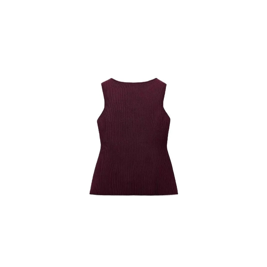 Dark red and white plain gold button sweater vest sleeveless viscose cardigan