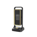 Black PTC ceramic desktop heater showing control knob and compact dimensions