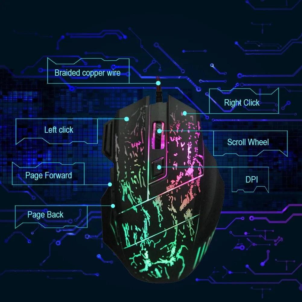 Ultra-thin transparent black wired USB gaming mouse with luminous glow and seven buttons