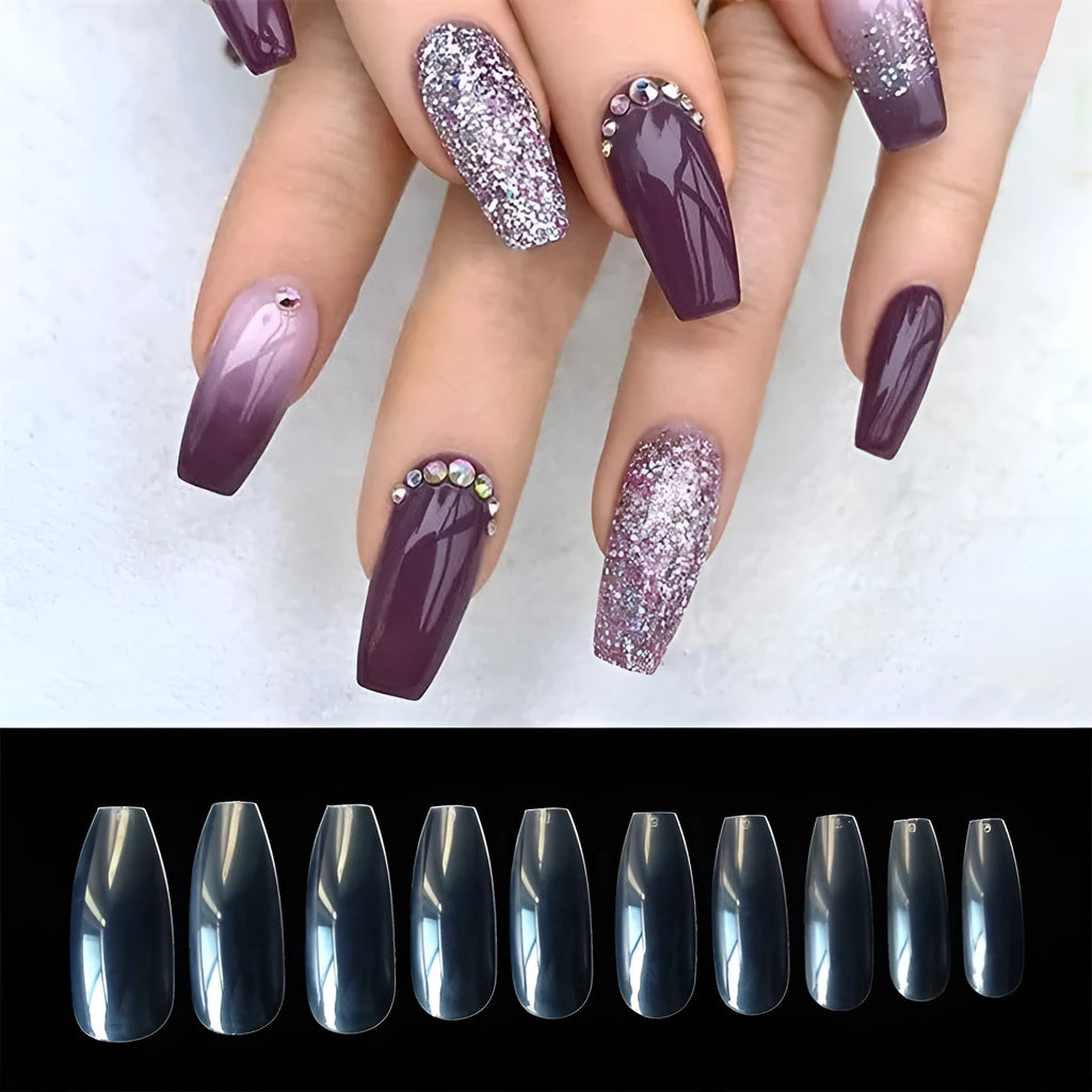 500-piece set of clear and natural coloured ABS false nails in 10 different sizes