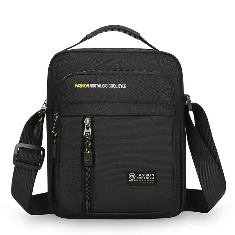 Men's nylon casual messenger bag with crossbody strap in four colour options