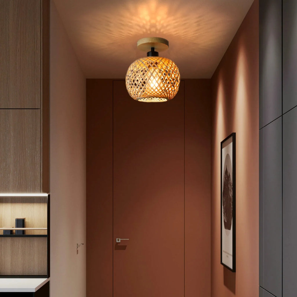 Japanese-style bamboo ceiling lamp for hallway or entrance with pastoral design