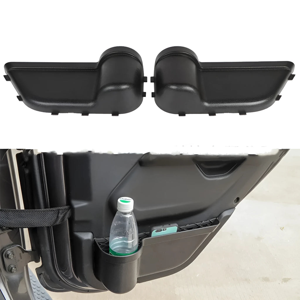 Black ABS door storage box with mesh pockets for Jeep Wrangler JK and JL models