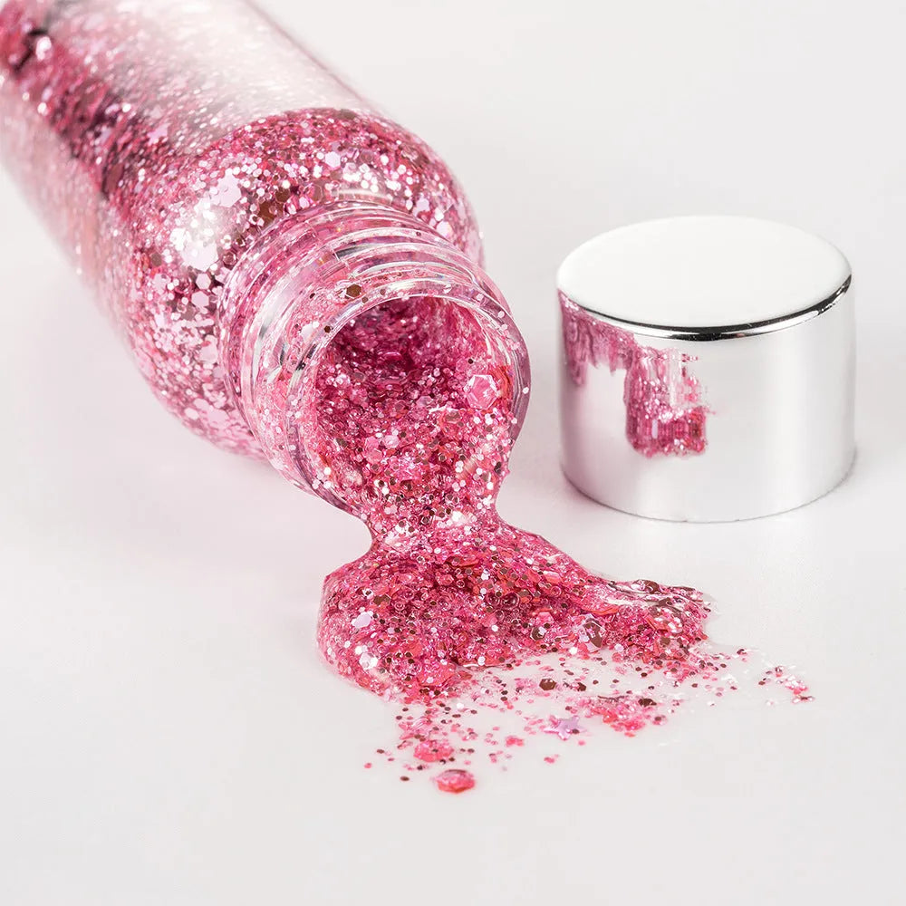 Chunky glitter body gel with laser sequins in a small pot, suitable for face hair nails and body decoration
