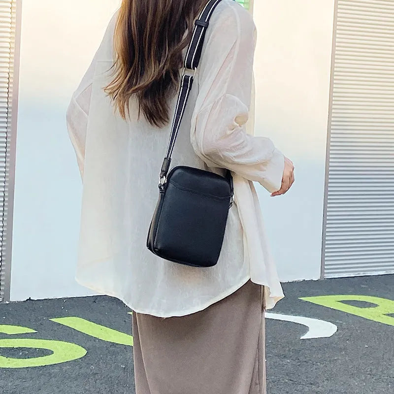 Solid colour small crossbody shoulder bag for women with mobile phone compartment