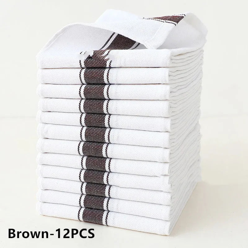 Set of 12 stripe pattern dishwashing towels in polyester cotton blend measuring 48x70cm