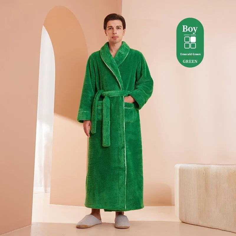 Super-thickened polyester flannel couple's winter nightgown in plus sizes with multiple colour options.