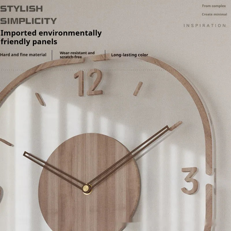 35cm square transparent wooden frame wall clock with modern design