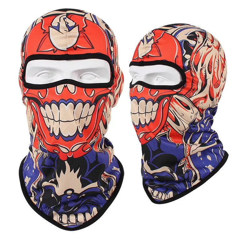 Bakool silk motorcycle skull mask in a skeleton design, sized 36cm by 29cm