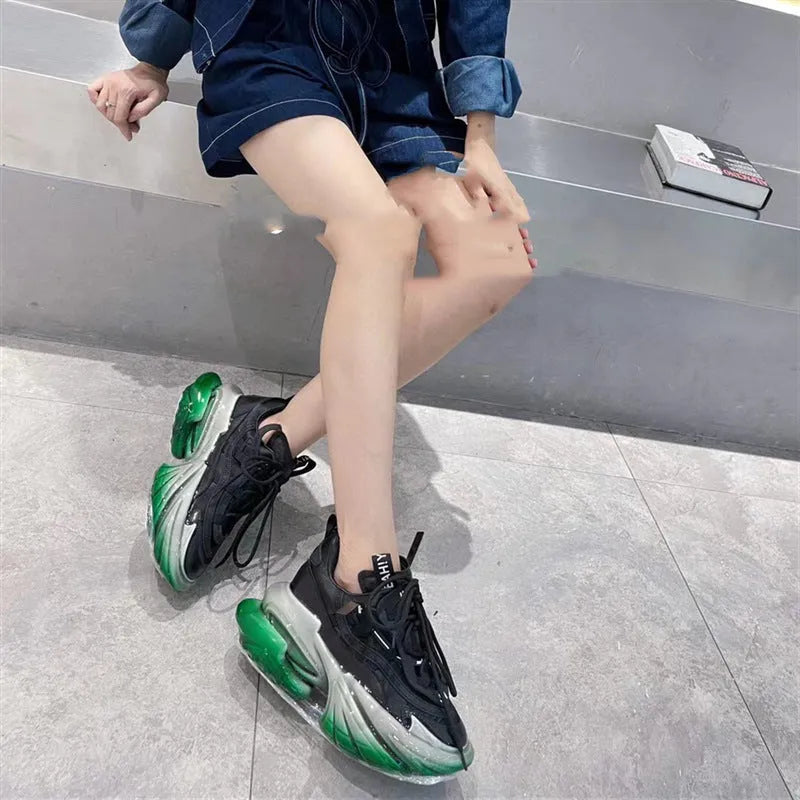 Women's leather sports shoes with thick jelly sole and cross-tie design in multiple colours