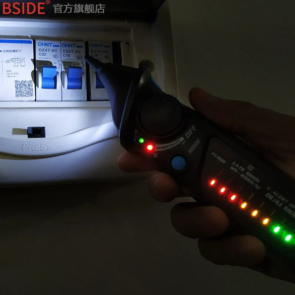 Smart sensor voltage test pencil with neon lamp indicator and metal contact tip.