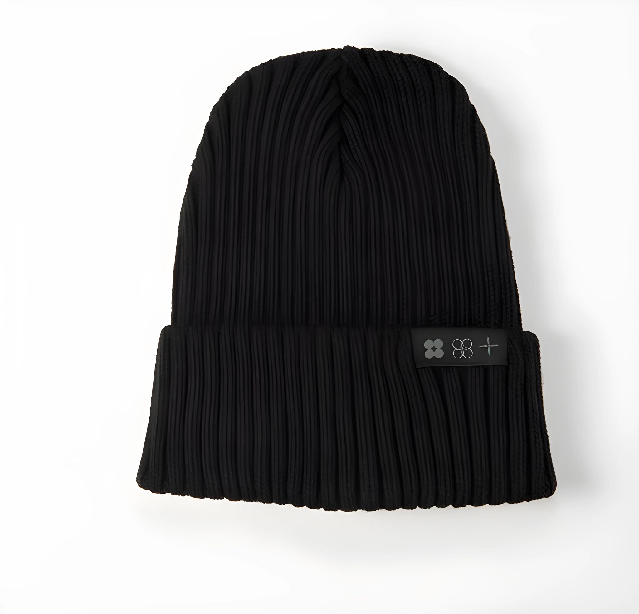 Black wool jacquard knit cap for adults with letter stitching, dome style, unisex
