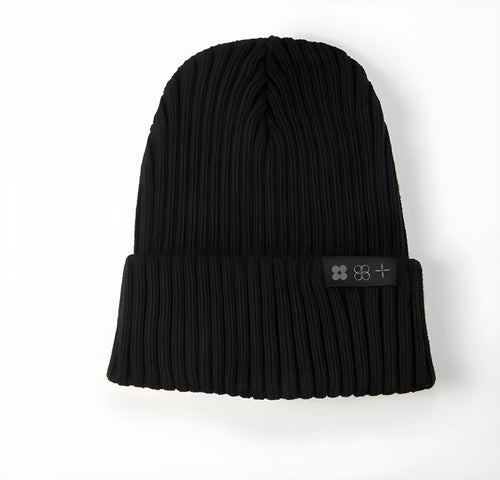 Black wool jacquard knit cap for adults with letter stitching, dome style, unisex