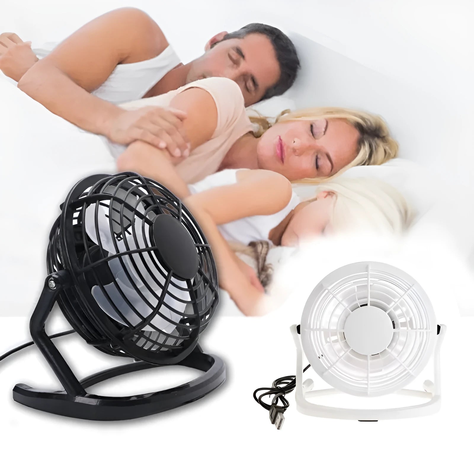 Mini portable USB desk fan in black colour with adjustable angle, 16cm size