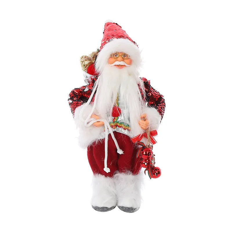 30cm Christmas doll ornament with red sequins old man design, plastic and cloth construction, boxed packaging