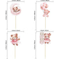 Baby bear paper cake decoration card inserts in pink and blue with stick finish, 12 pieces