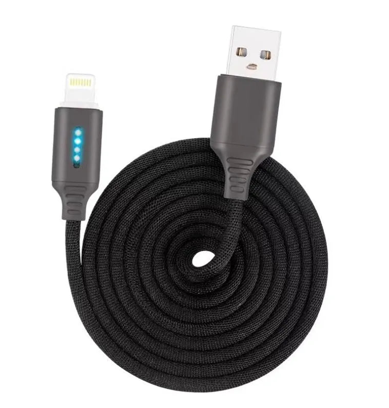 Fabric weave USB fast charging cable in black, 1 metre length for Android iPhone Type-C devices