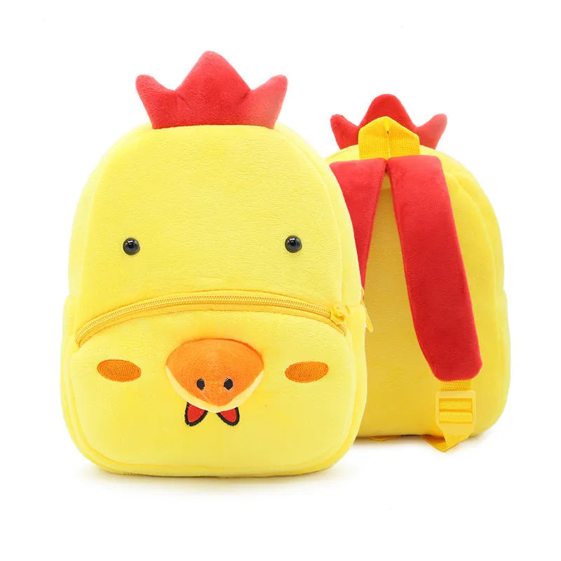 Children's plush animal backpack in various designs including elephant, bee, flamingo and unicorn styles