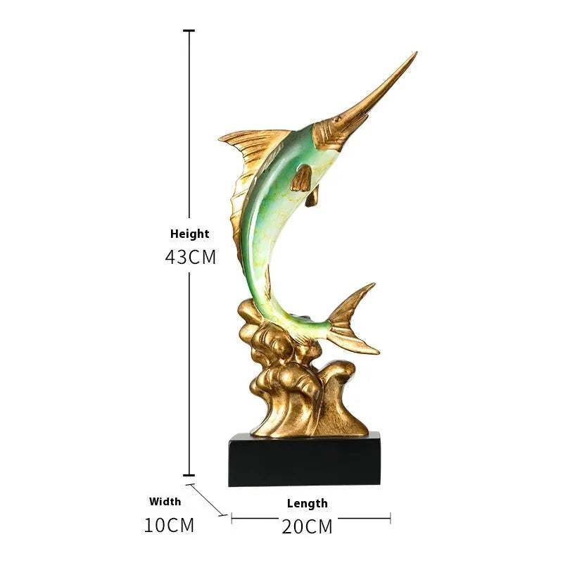 European swordfish resin ornament decorative craft in ocean green, lake blue, coral red or bright gold