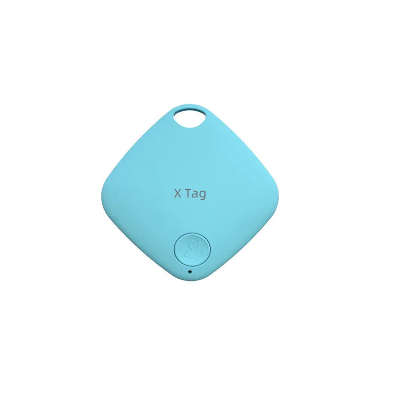 Small black Bluetooth tracker with key ring, shown next to a set of keys to illustrate size.