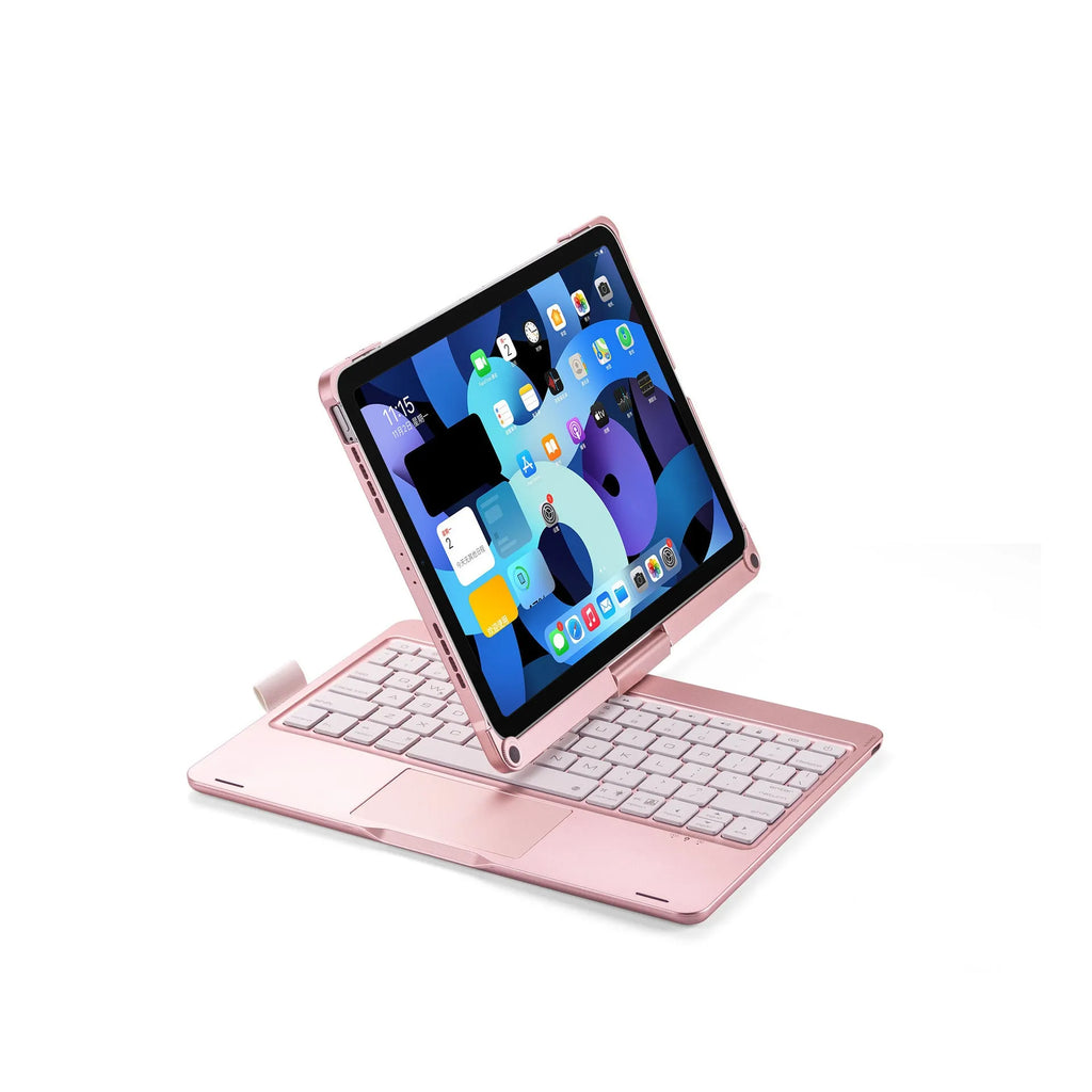 Miaocontrol Bluetooth keyboard with 360-degree rotating case for iPad Air and Pro tablets in black, rose gold or silver