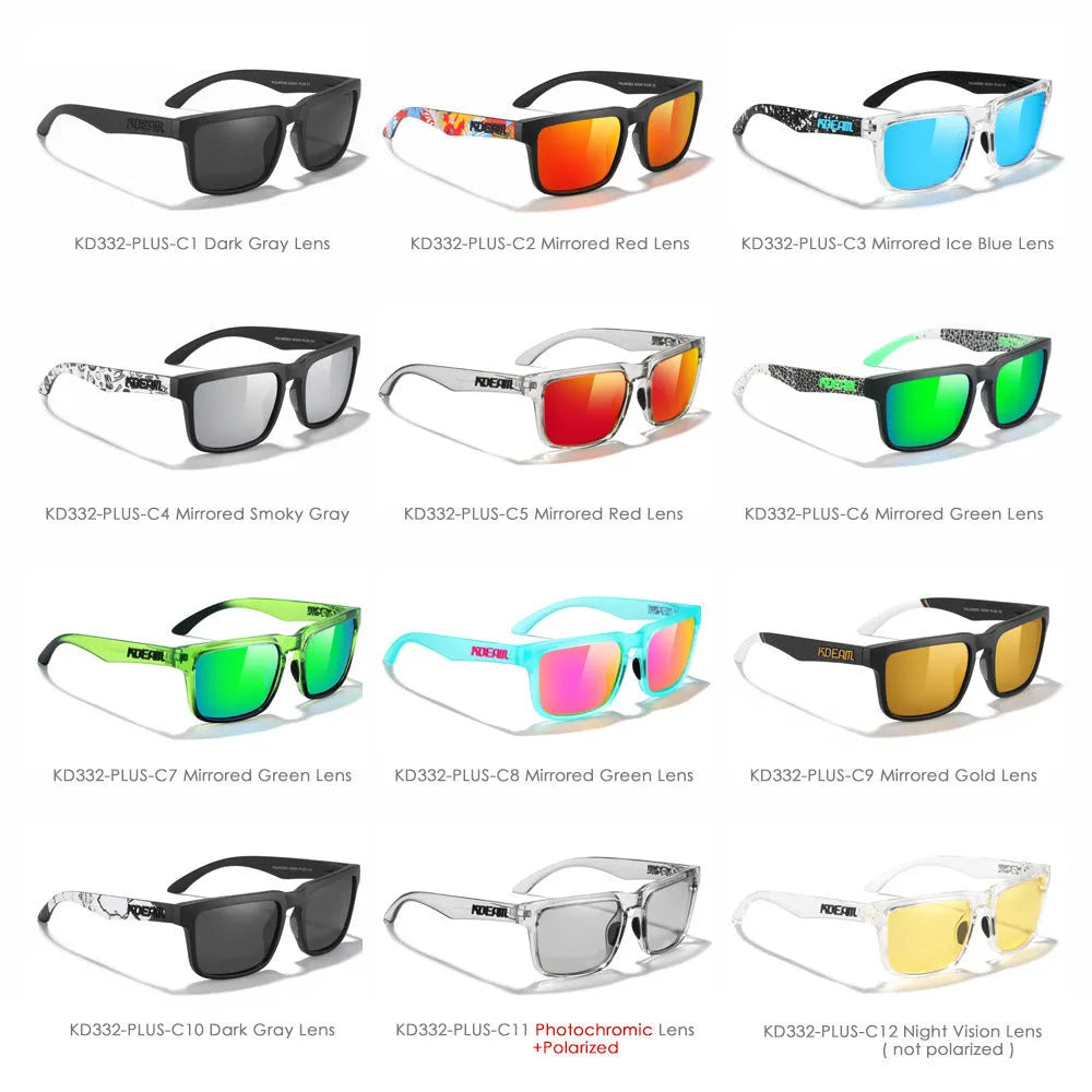 Polarized square sunglasses with TAC lens and PC frame in multiple colour options for outdoor use