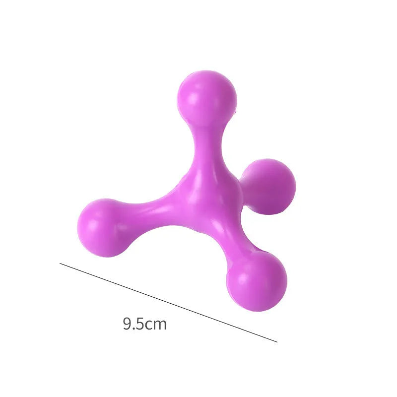 Blue three-legged silicone bone chew toy for small and medium puppies on white background