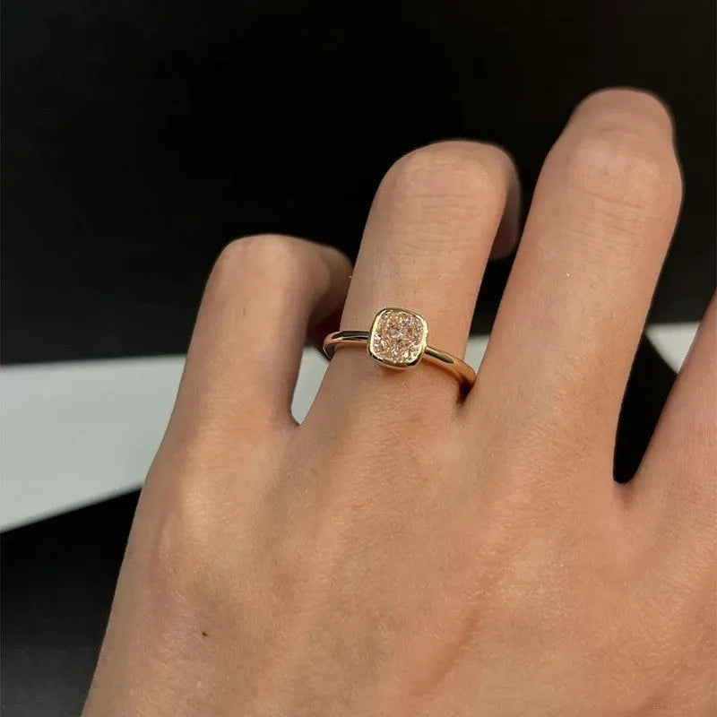 Vintage single diamond ring for women adjustable copper electroplated white diamond