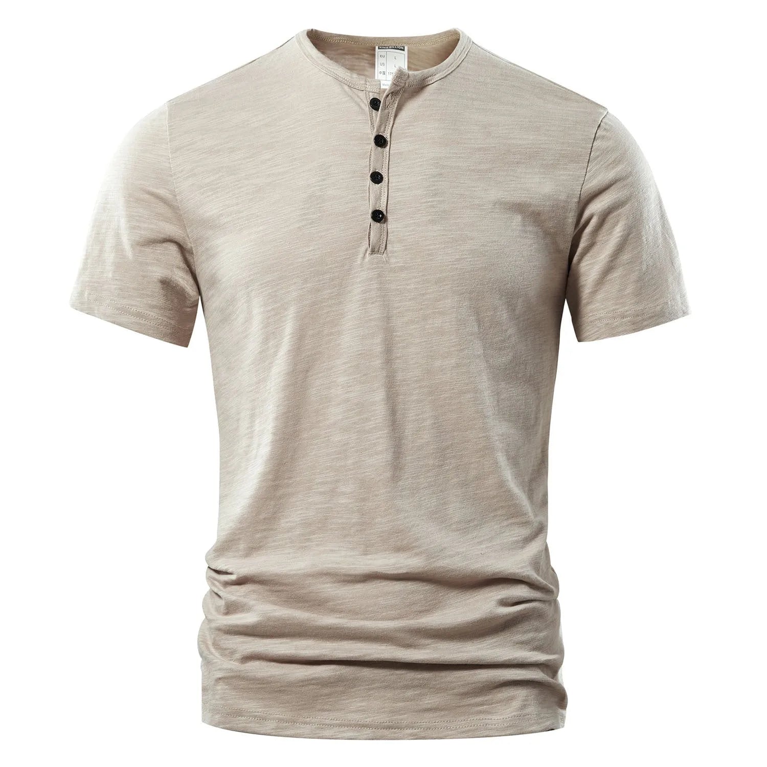 Men's slub cotton casual short sleeve shirt in solid colour with British style pullover design