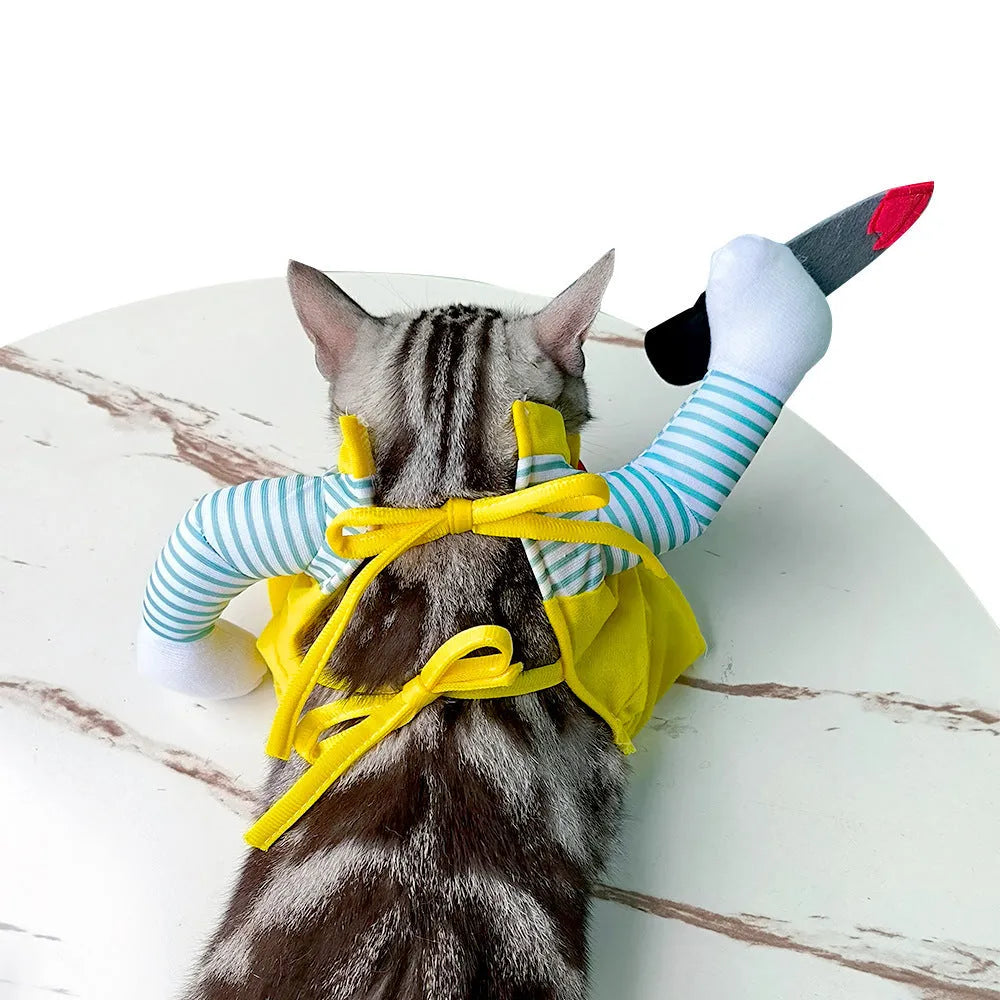 Yellow knife assassin costume for cats in polyester with four size options