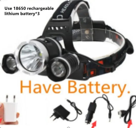 Aluminium alloy rechargeable LED headlight with adjustable head strap and Hawkeye lens.