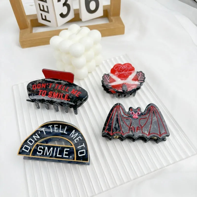 Halloween hair clip with shark and bat design in acetic acid material with four style options