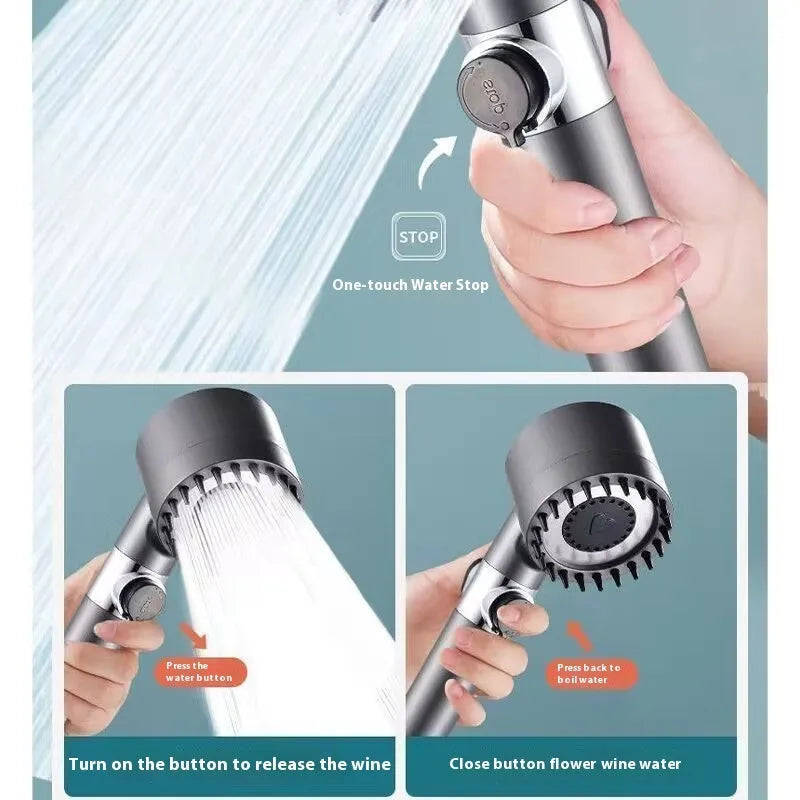 Portable modern minimalist ABS plastic shower head with three spray mode settings