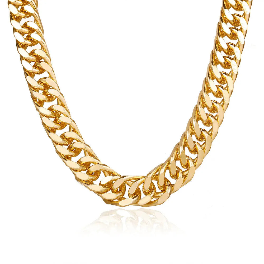 Women's gold thick chain necklace with 32cm length and 6cm pendant drop
