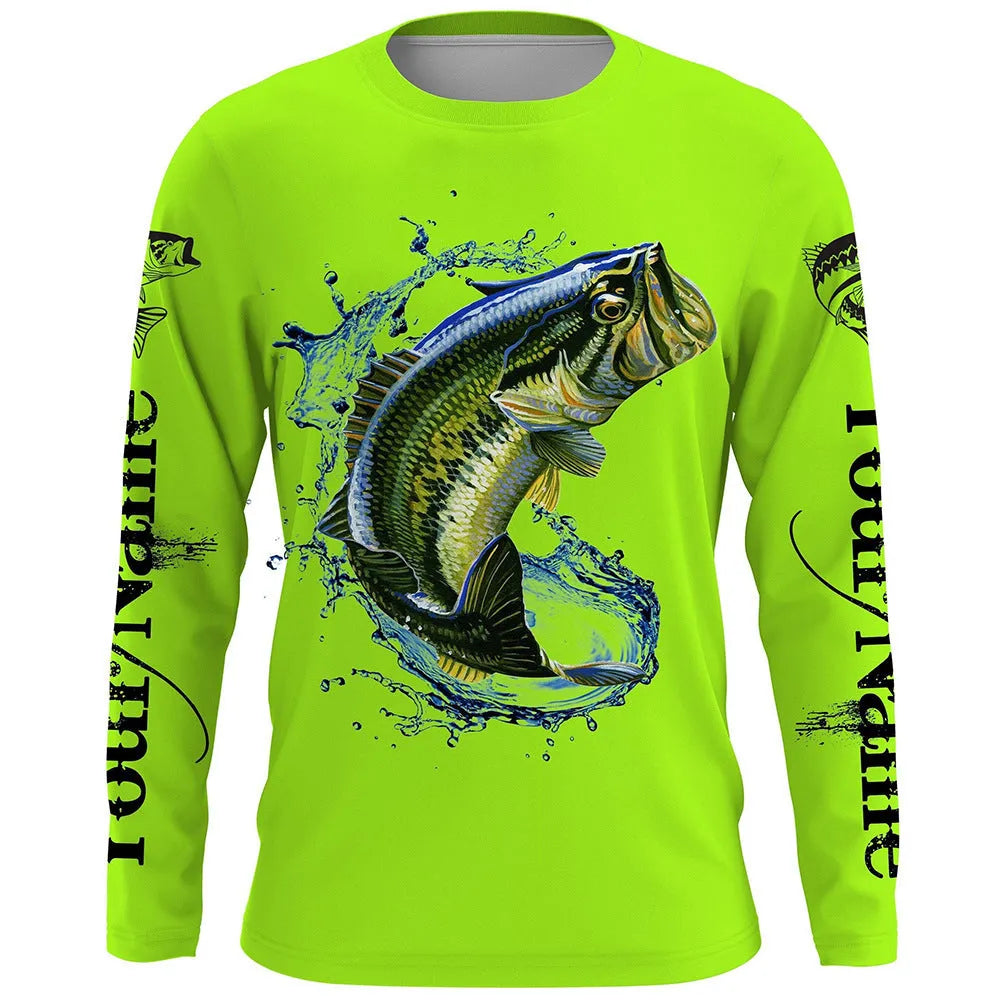 Men's grey round neck pullover with a colourful printed fish design on the front.