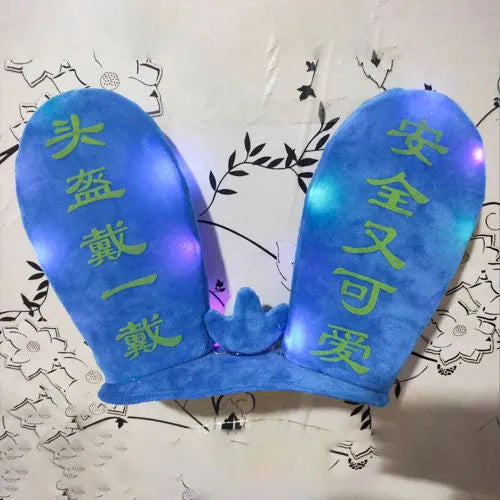 Rabbit Glow Ears helmet ornament with Velcro bottom in multiple colour options including blue, yellow, red, and purple.