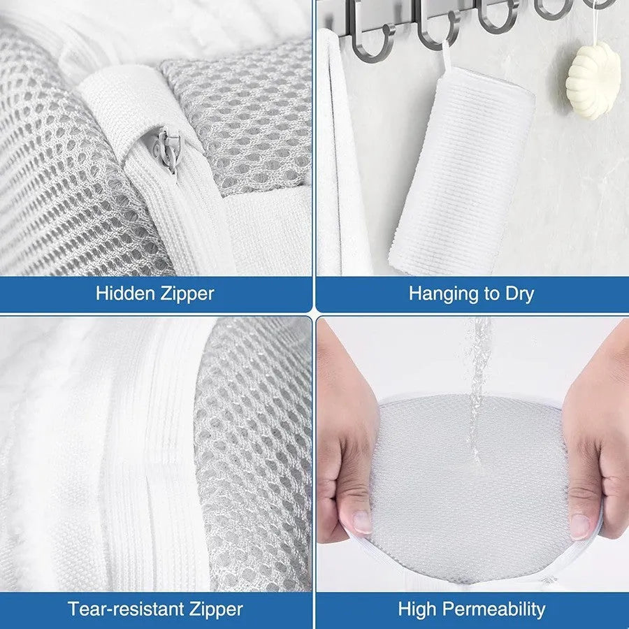 Shoe washing bag made of polyester in white colour, anti-deformation design for machine washing