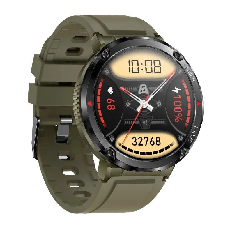 T30 smartwatch on wrist showing display, with Bluetooth calling and health monitoring features.
