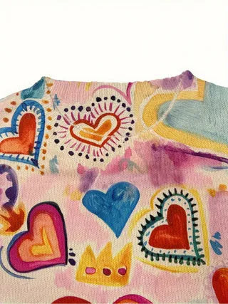 Digital printed loose-fit top with lapel collar showing printed pattern detail