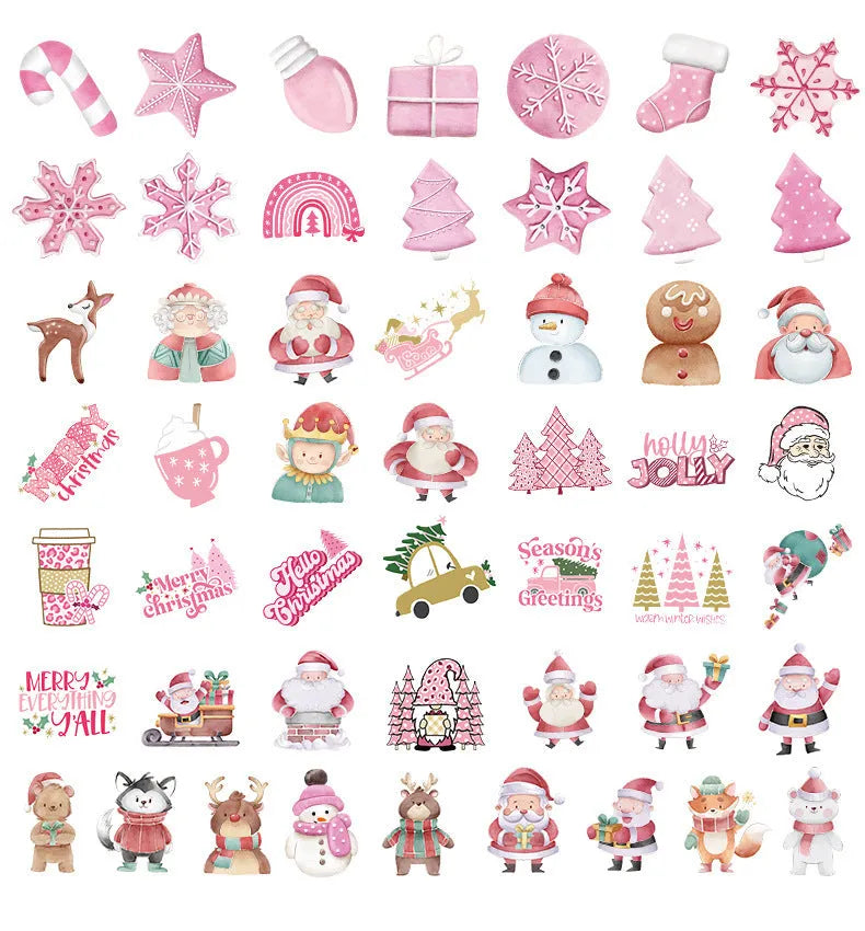 50 waterproof Christmas stickers in various cute designs ranging from 4cm to 8cm sizes
